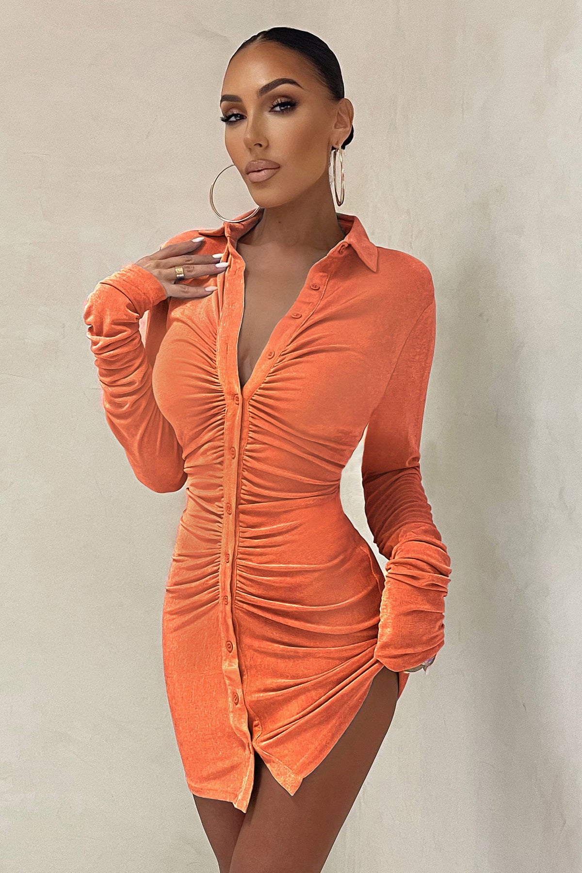 long sleeve orange dress